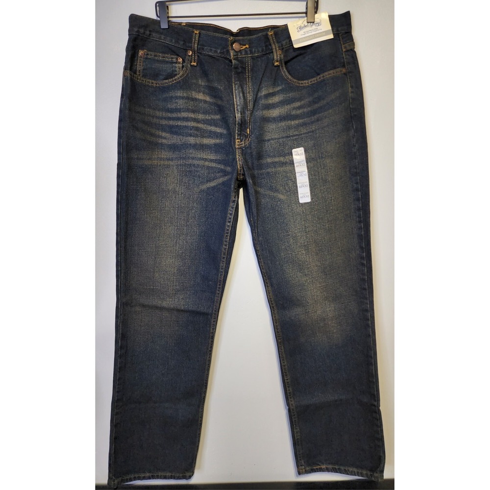 Faded Glory Straight Leg Denim Mens 40x32 Dark‎ Wash Blue Jeans 100% Cotton